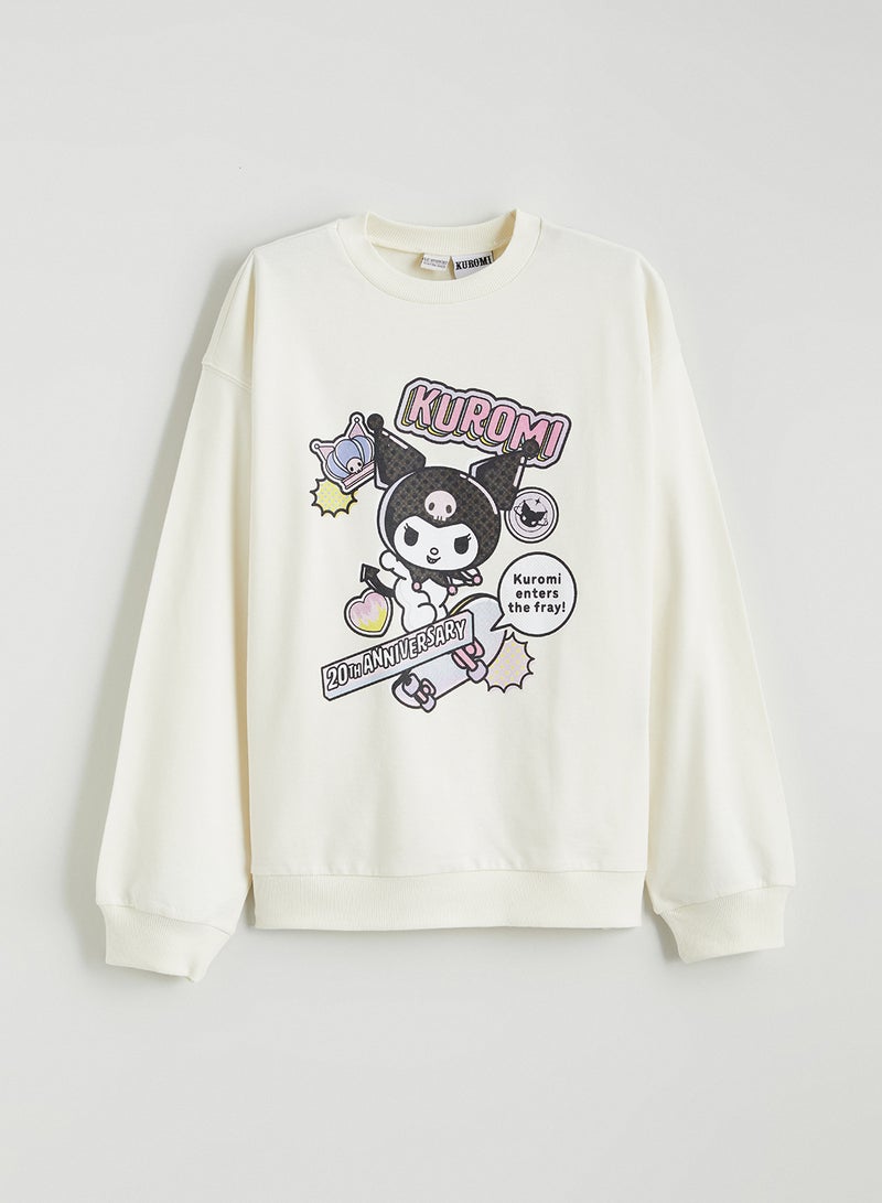 ال سي وايكيكي سويتشيرت بناتي مطبوع كورومي برقبة دائرية - Image 1